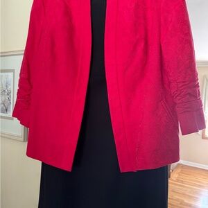 Red Jacket and Black sleeveless Dress